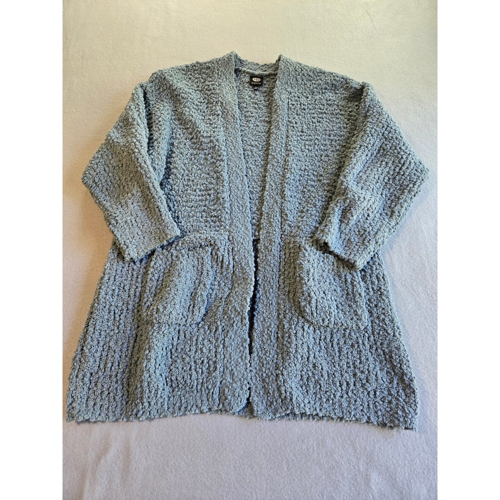 Bobeau Cardigan Women L Blue MM1MF2 Popcorn Knit Open Front Longline Pockets